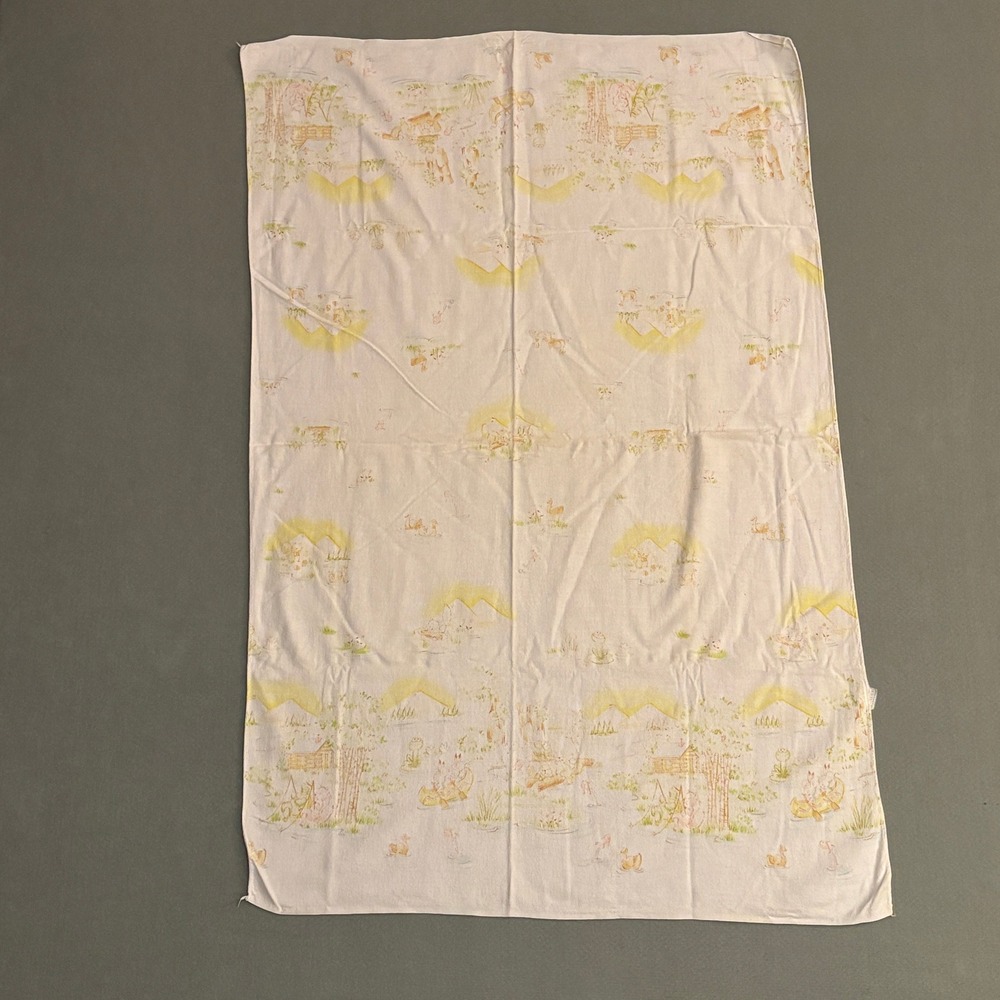 Vintage Dundee Cotton Receiving Blanket Animals Camping Theme White Yellow